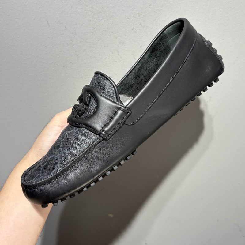 Gucci Gucci Black Leather Interlocking Loafers for Men 0079 Size US 8 / EU 41 - 15 Thumbnail