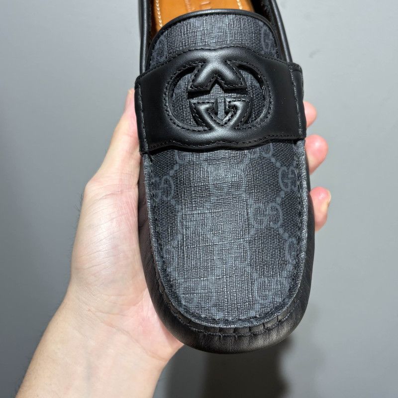 Gucci Gucci Black Leather Interlocking Loafers for Men 0079 Size US 8 / EU 41 - 14 Thumbnail