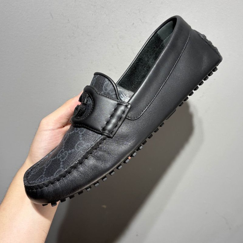 Gucci Gucci Black Leather Interlocking Loafers for Men 0079 Size US 8 / EU 41 - 12 Thumbnail