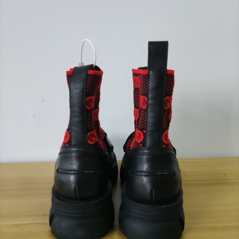 Gucci Gucci Leather GG Knit Ankle Boots in Red and Black 0079 Size US 8.5 / EU 41-42 - 3 Thumbnail