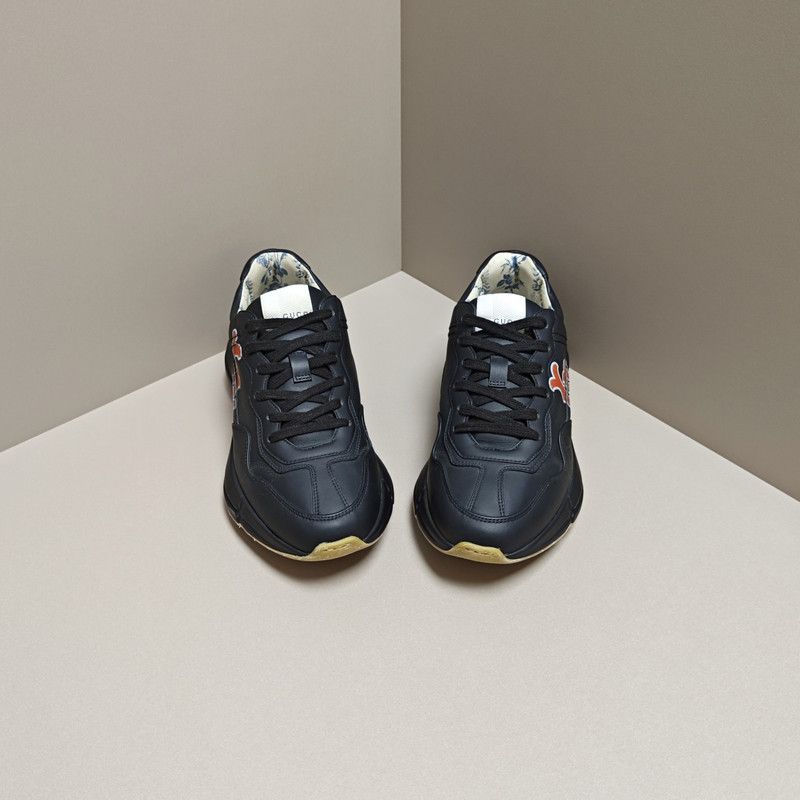 Gucci Gucci Rhyton Black Leather Low-Top Sneakers 0079 Size US 8.5 / EU 41-42 - 2 Thumbnail
