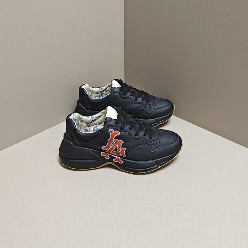 Gucci Gucci Rhyton Black Leather Low-Top Sneakers 0079 Size US 8.5 / EU 41-42 - 5 Thumbnail