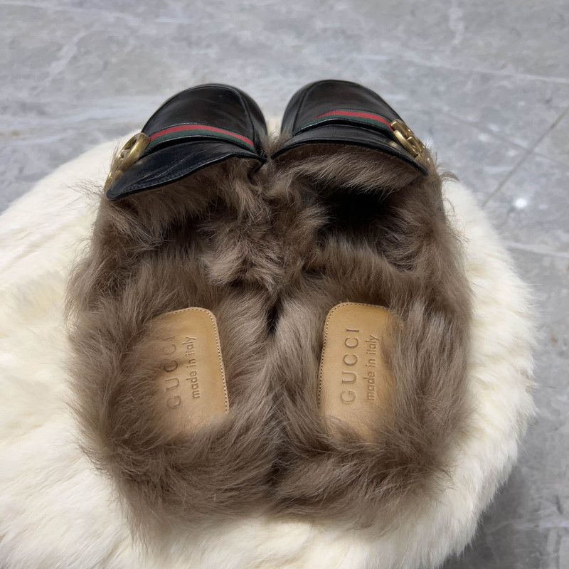 Gucci Gucci Princetown Black Fur Slide Slippers for Men 0079 Size US 8.5 / EU 41-42 - 3 Thumbnail