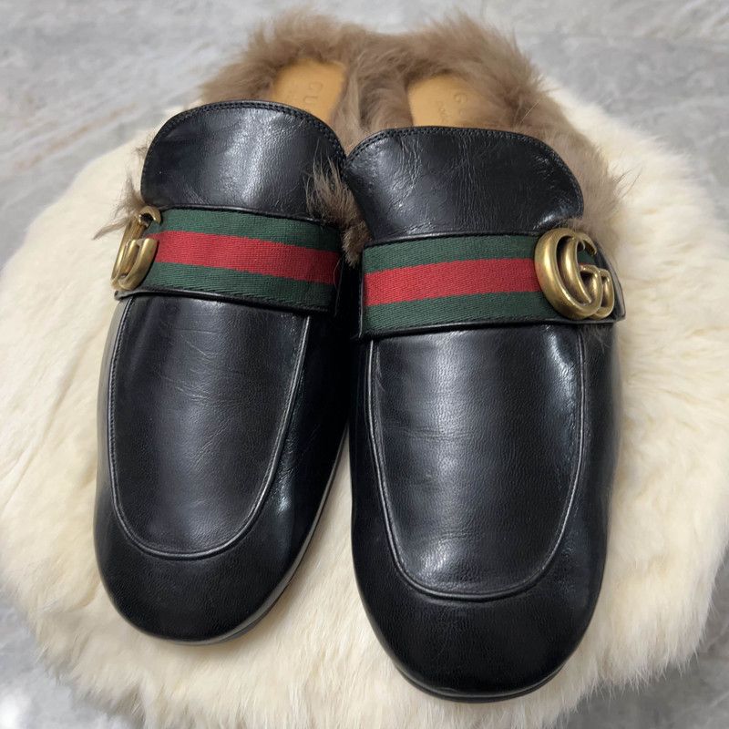 Gucci Gucci Princetown Black Fur Slide Slippers for Men 0079 Size US 8.5 / EU 41-42 - 2 Thumbnail