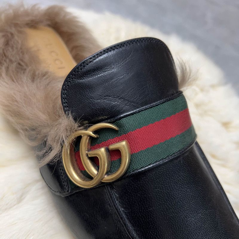 Gucci Gucci Princetown Black Fur Slide Slippers for Men 0079 Size US 8.5 / EU 41-42 - 7 Thumbnail