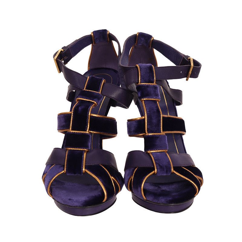 Gucci Gucci Malika Velvet Gladiator Heels in Purple 0079 Size US 8 / IT 38 - 4 Thumbnail