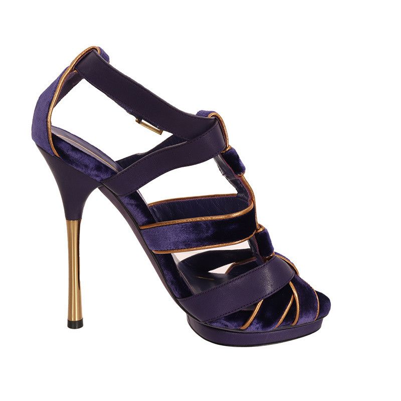 Gucci Gucci Malika Velvet Gladiator Heels in Purple 0079 Size US 8 / IT 38 - 3 Thumbnail