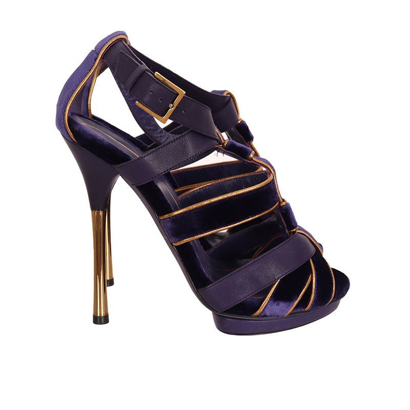 Gucci Gucci Malika Velvet Gladiator Heels in Purple 0079 Size US 8 / IT 38 - 2 Thumbnail