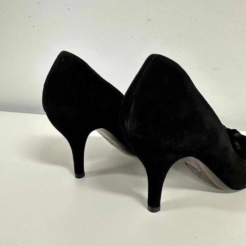 Gucci Gucci Black Suede Peep-Toe Heels with Bow Size US 8 / IT 38 - 8 Thumbnail
