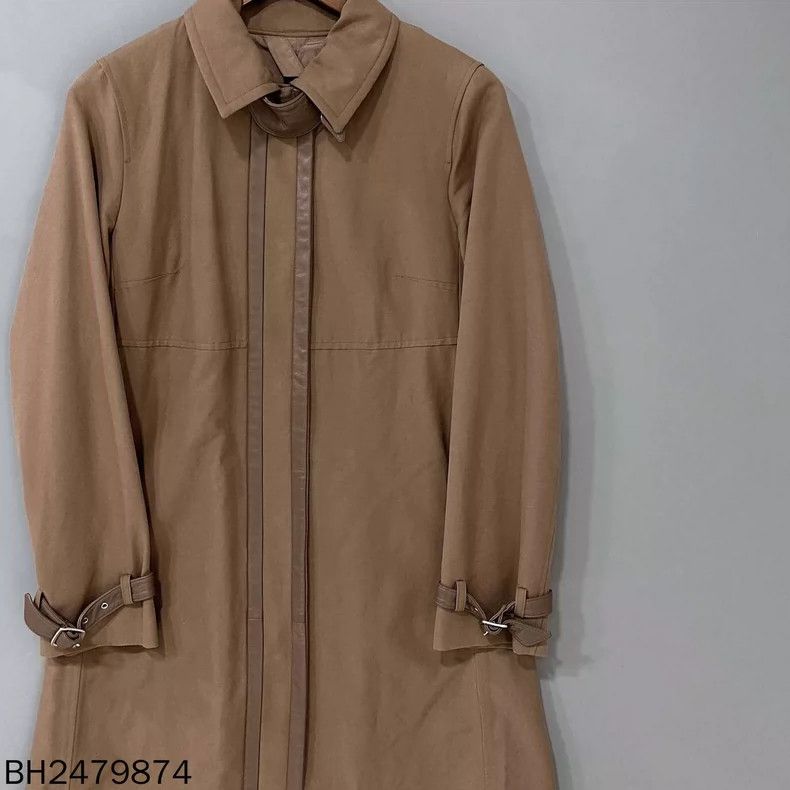 Celine Caramel Leather Panel Long Trench Coat Size XL / US 12-14 / IT 48-50 - 2 Thumbnail