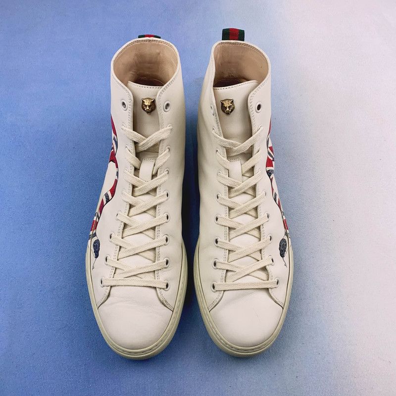 Gucci Gucci White High-Top Sneakers with Snake Design 0079 Size US 8 / EU 41 - 2 Thumbnail