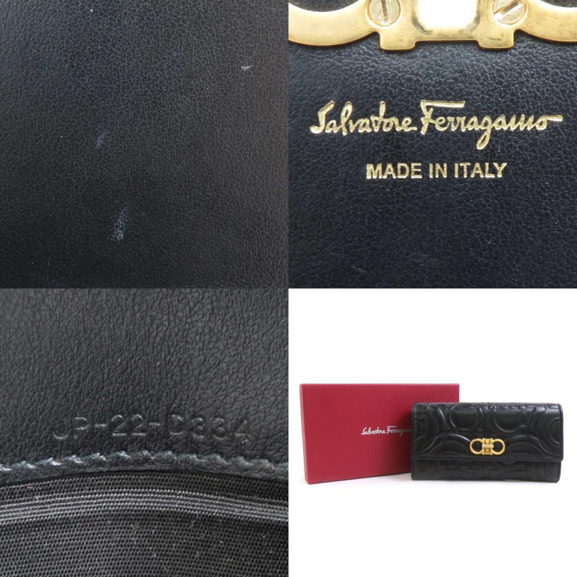 Salvatore Ferragamo Salvatore Ferragamo Gancini Leather Long Wallet in Black, Women's, 56267a Size ONE SIZE - 5 Thumbnail