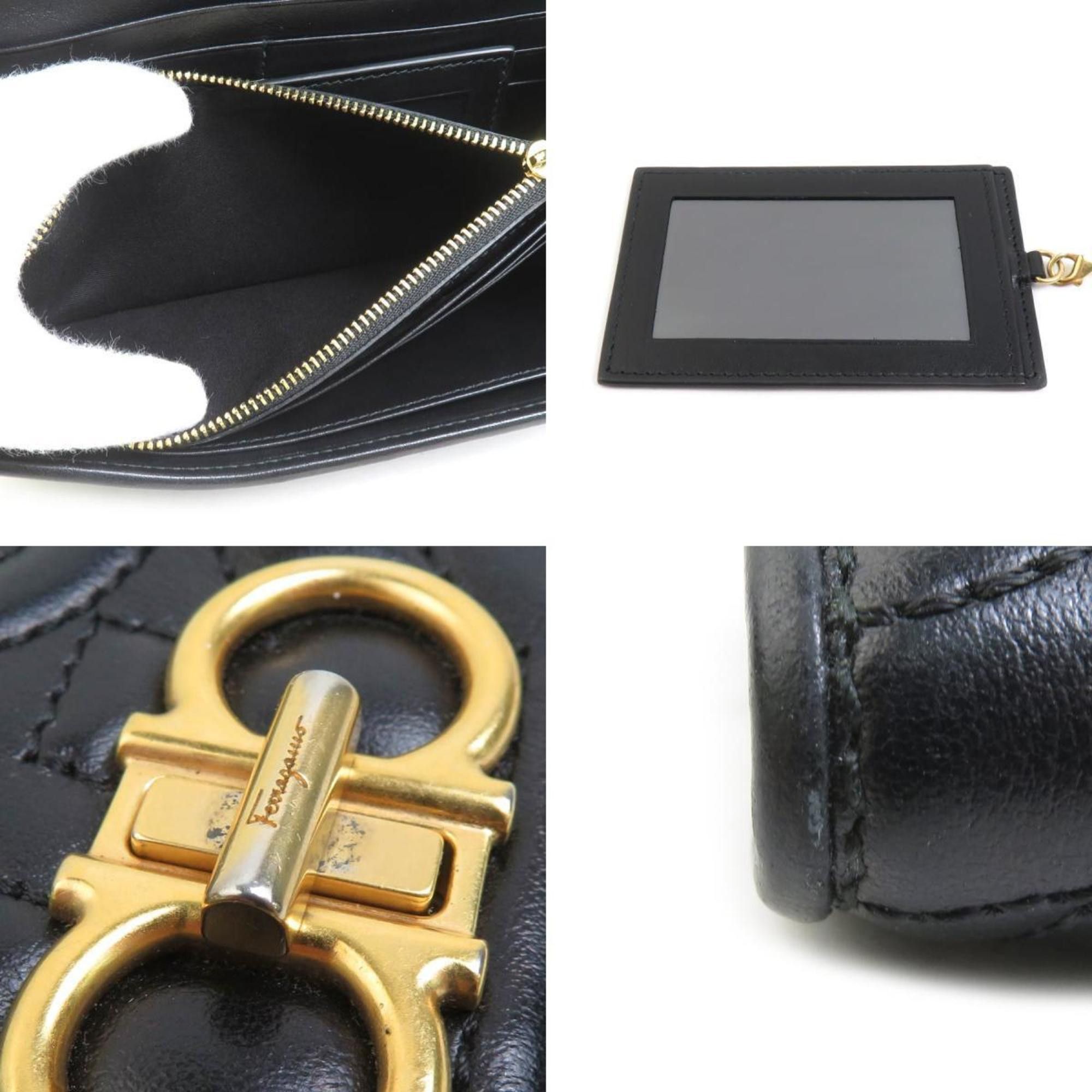 Salvatore Ferragamo Salvatore Ferragamo Gancini Leather Long Wallet in Black, Women's, 56267a Size ONE SIZE - 4 Thumbnail