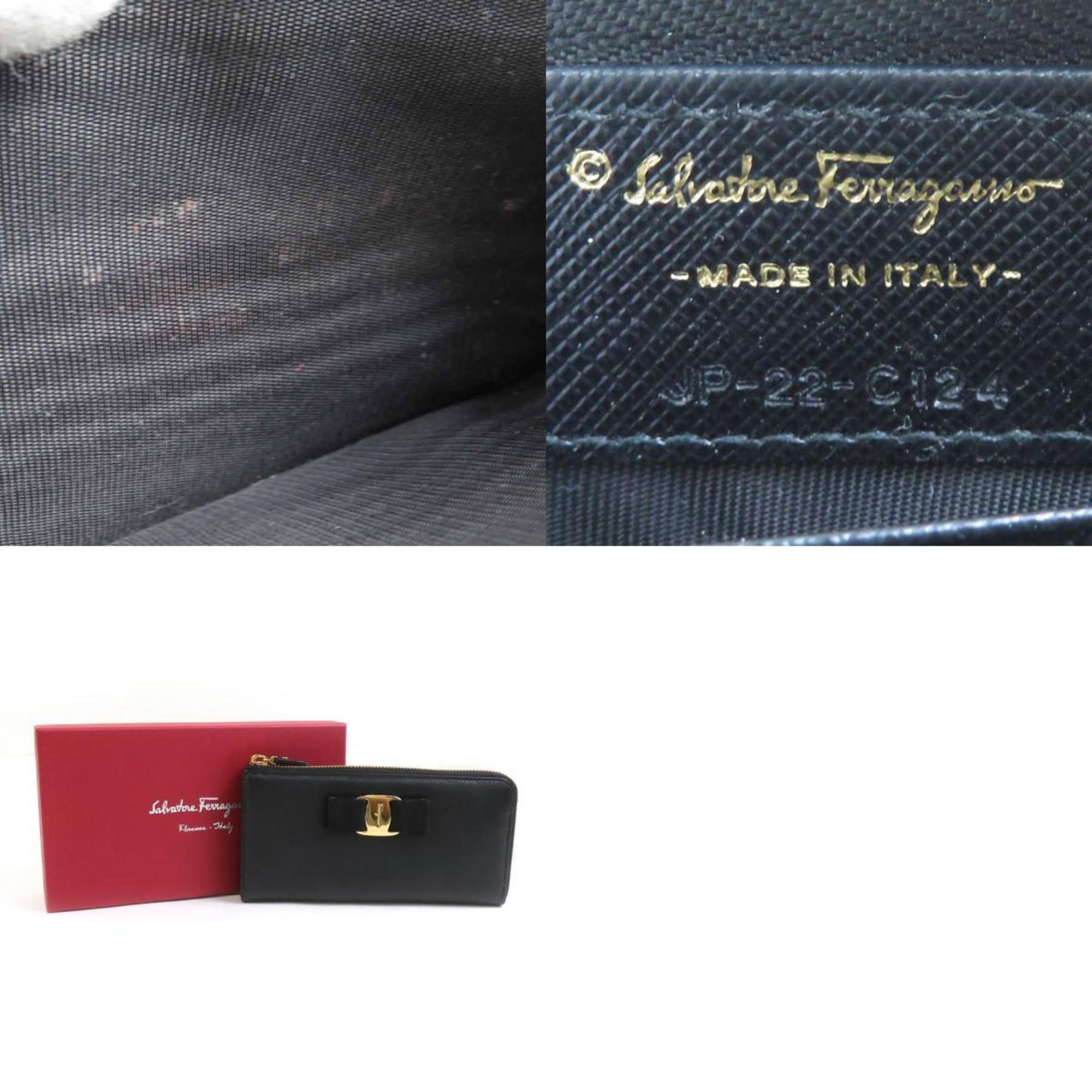 Salvatore Ferragamo Salvatore Ferragamo Vara Ribbon Leather Round Long Wallet in Black, Women's, H31413a Size ONE SIZE - 5 Thumbnail