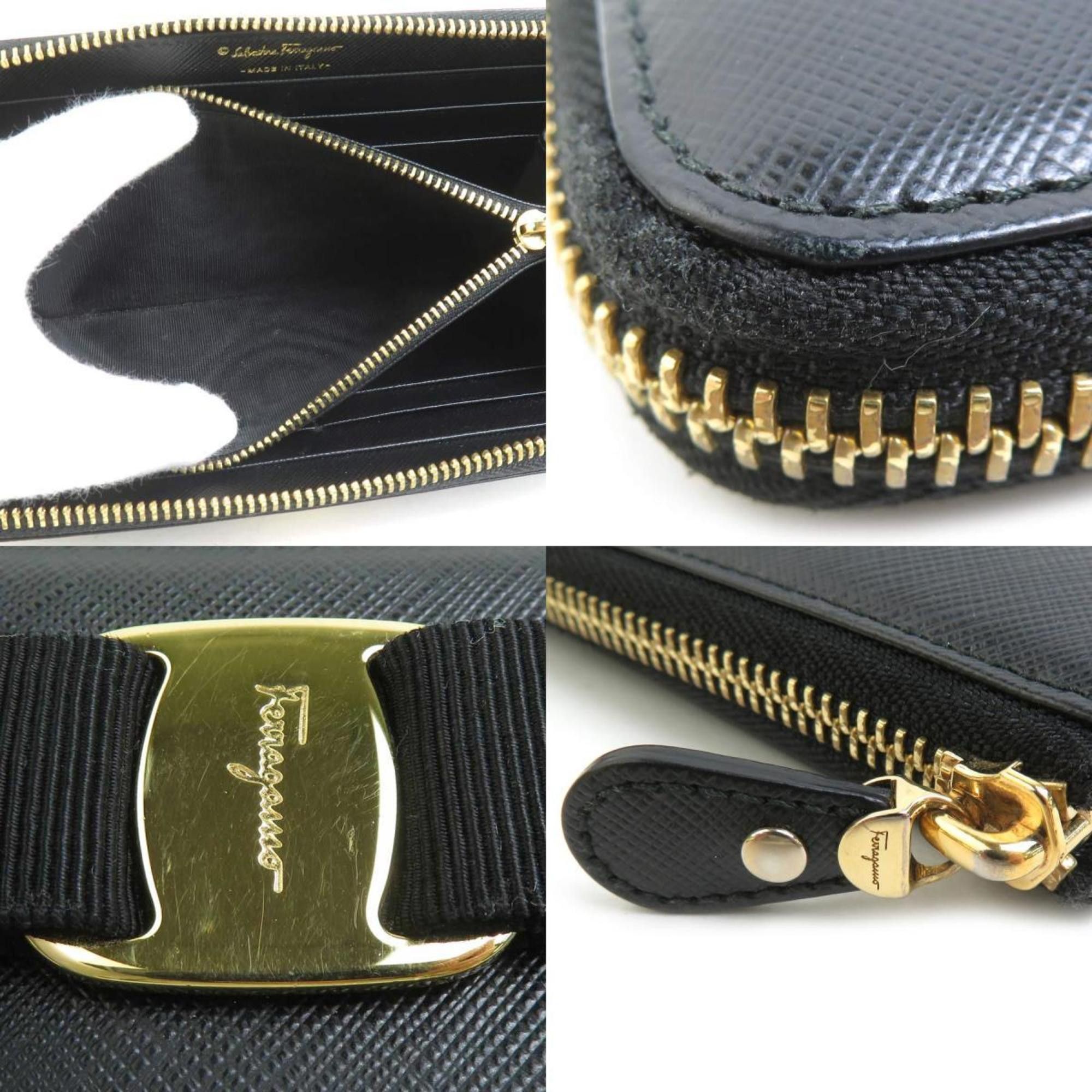 Salvatore Ferragamo Salvatore Ferragamo Vara Ribbon Leather Round Long Wallet in Black, Women's, H31413a Size ONE SIZE - 4 Thumbnail
