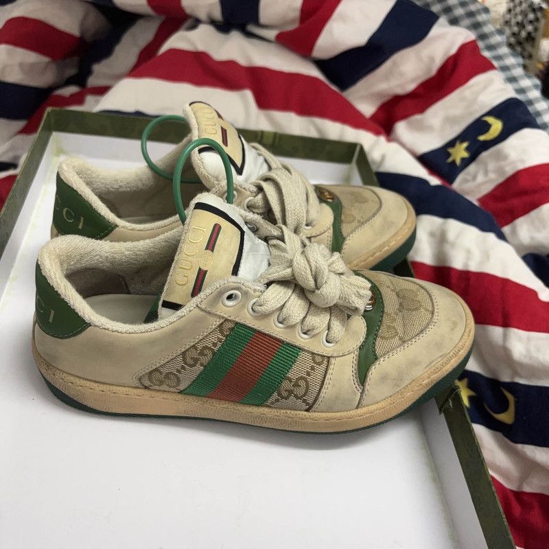 Gucci Gucci Screener Leather Kids Sneakers in Green 0079 Size US 5 / EU 37 - 6 Thumbnail