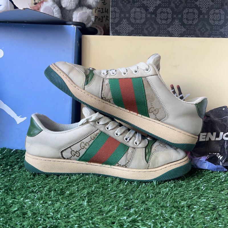 Gucci Gucci Screener Green Leather Low-Top Sneakers 0079 Size US 10 / EU 43 - 6 Thumbnail