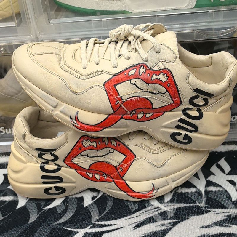 Gucci Gucci Rhyton Leather Lips Print Casual Sneakers 0079 Size US 8.5 / EU 41-42 - 7 Thumbnail