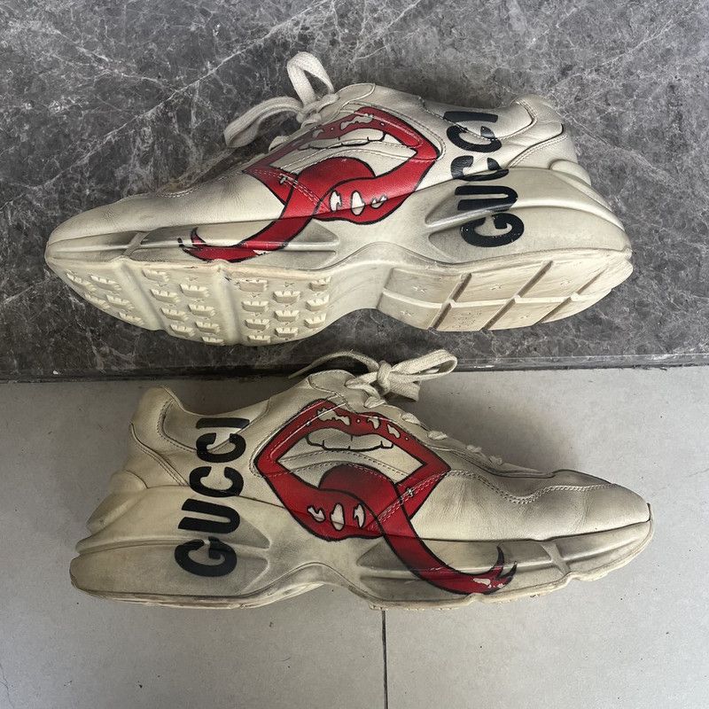 Gucci Gucci Rhyton Leather Lip Print Casual Sneakers 0079 Size US 10.5 / EU 43-44 - 8 Thumbnail