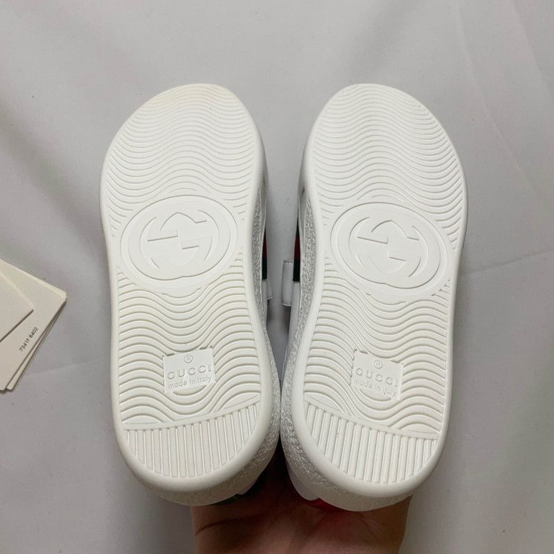 Gucci Gucci Kids' Ace Leather Sneakers in White Red Green 0079 Size US 5 / EU 37 - 4 Thumbnail