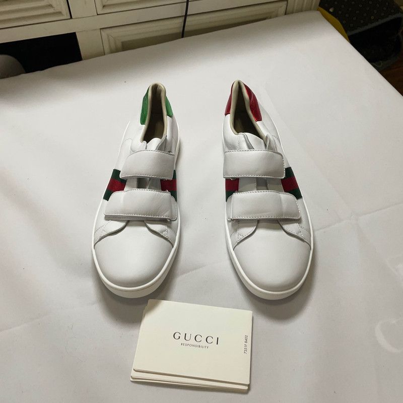 Gucci Gucci Kids' Ace Leather Sneakers in White Red Green 0079 Size US 5 / EU 37 - 2 Thumbnail