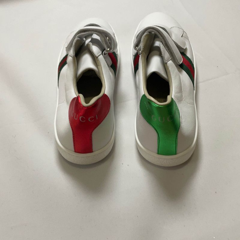 Gucci Gucci Kids' Ace Leather Sneakers in White Red Green 0079 Size US 5 / EU 37 - 3 Thumbnail
