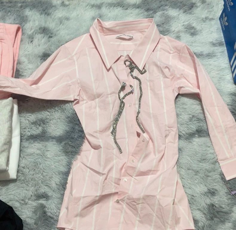 Alexander Wang Alexander Wang Pink Crystal Chain Striped Blouse Size S / US 4 / IT 40 - 2 Thumbnail