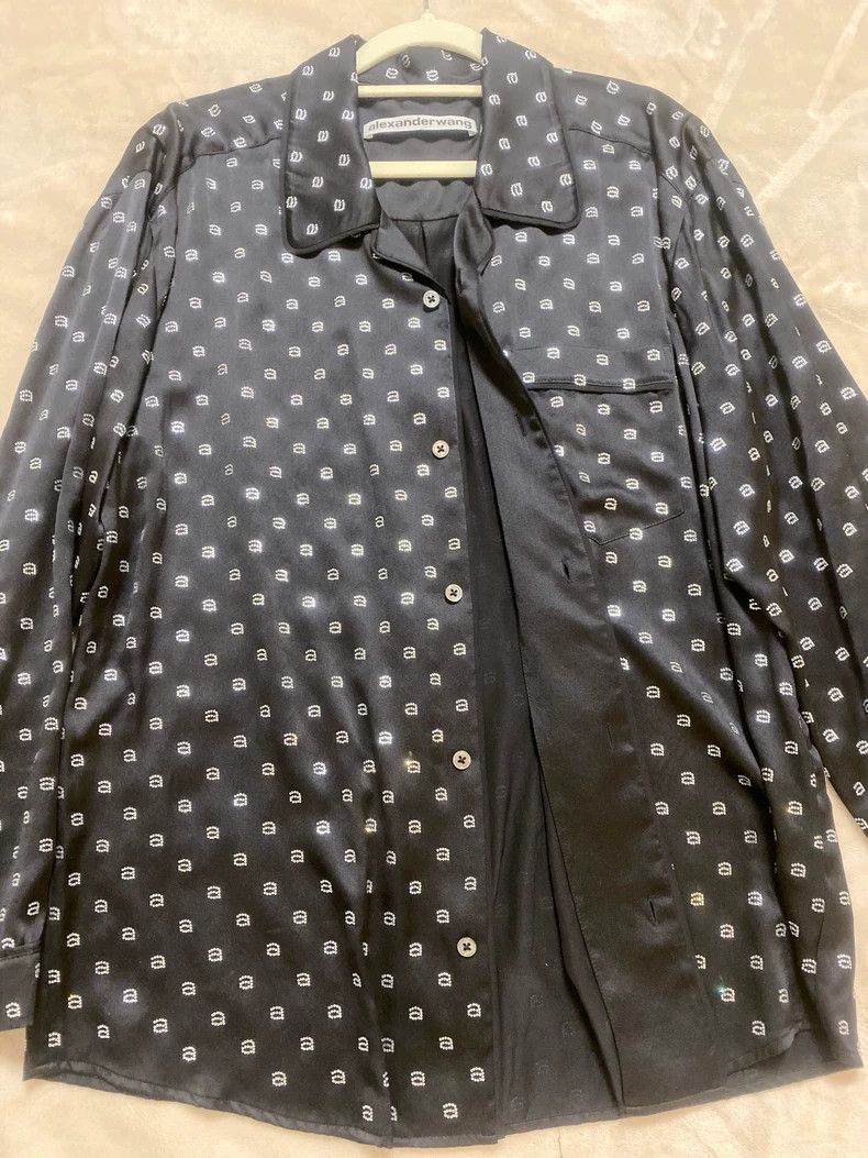 Alexander Wang Alexanderwang Black Logo Silk Shirt Size XS / US 0-2 / IT 36-38 - 3 Thumbnail