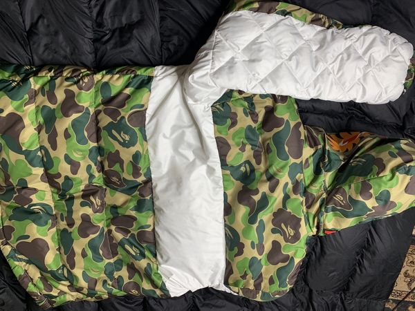 Bape x adidas abc camo online firebird shark puffer jacket green