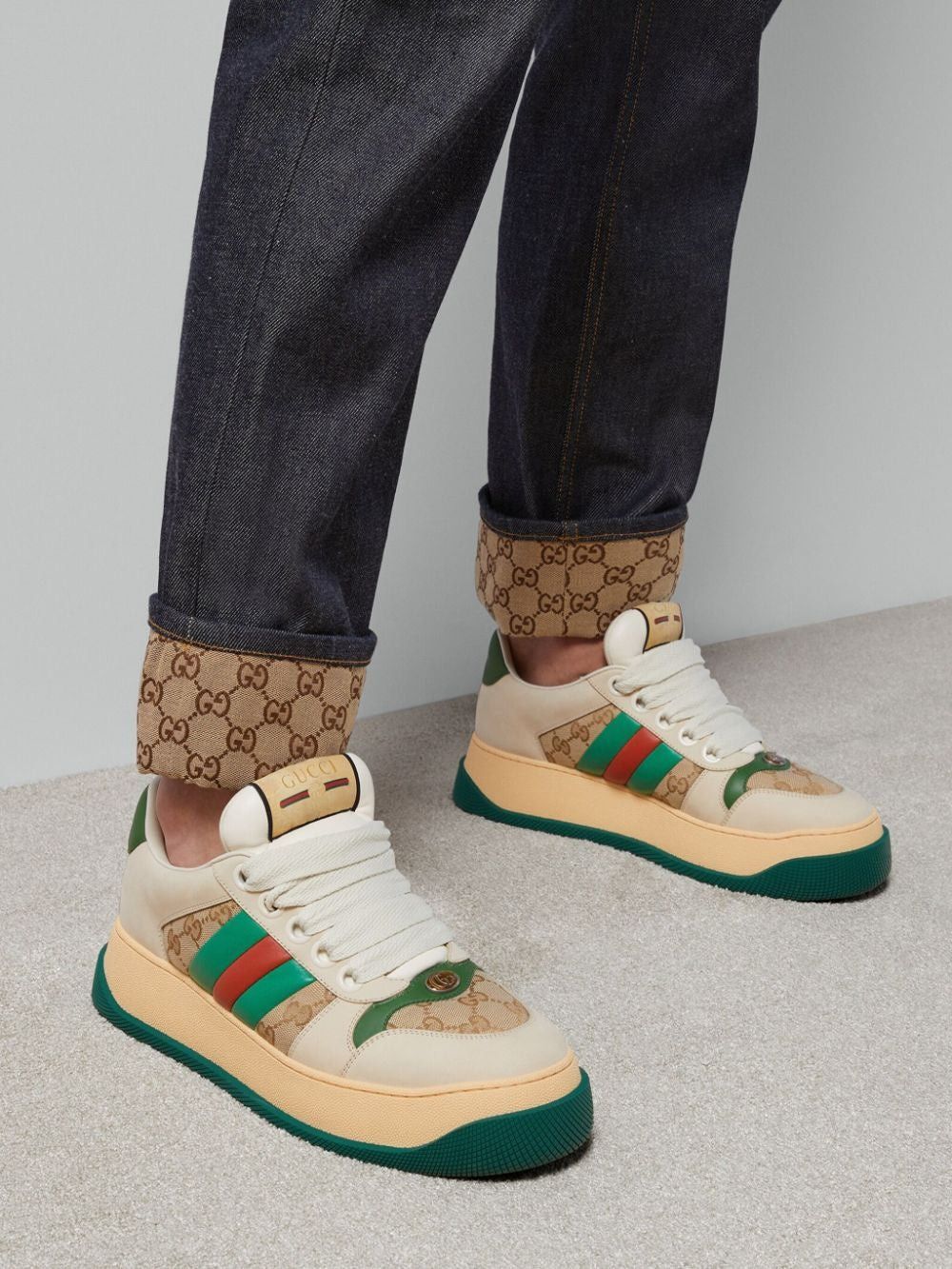 Gucci Gucci Screener Web GG Leather Sneakers SIZE 11.5 Size ONE SIZE - 5 Thumbnail