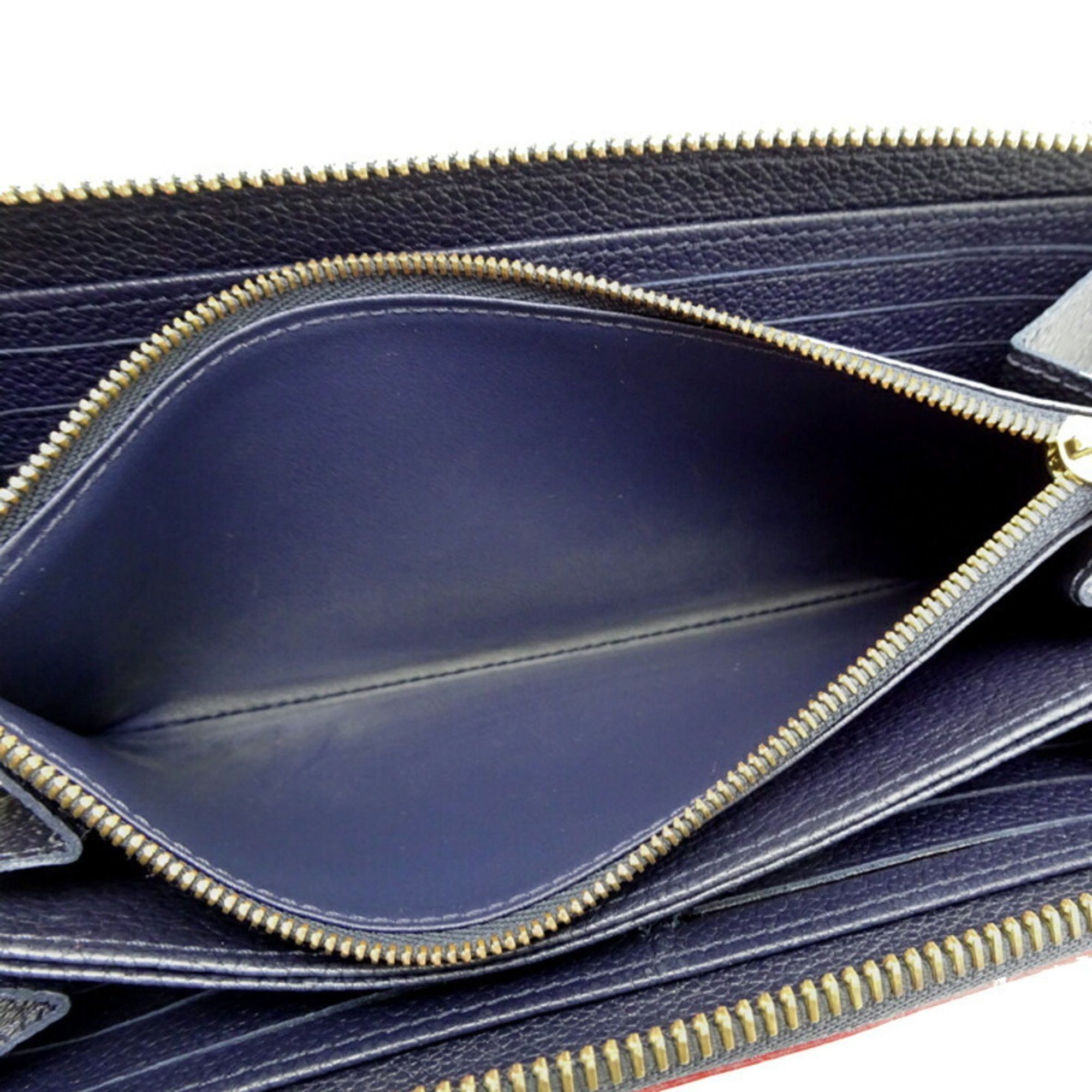 Louis Vuitton Zippy Wallet Women's Long M62121 Monogram Empreinte Marine Rouge (Navy)