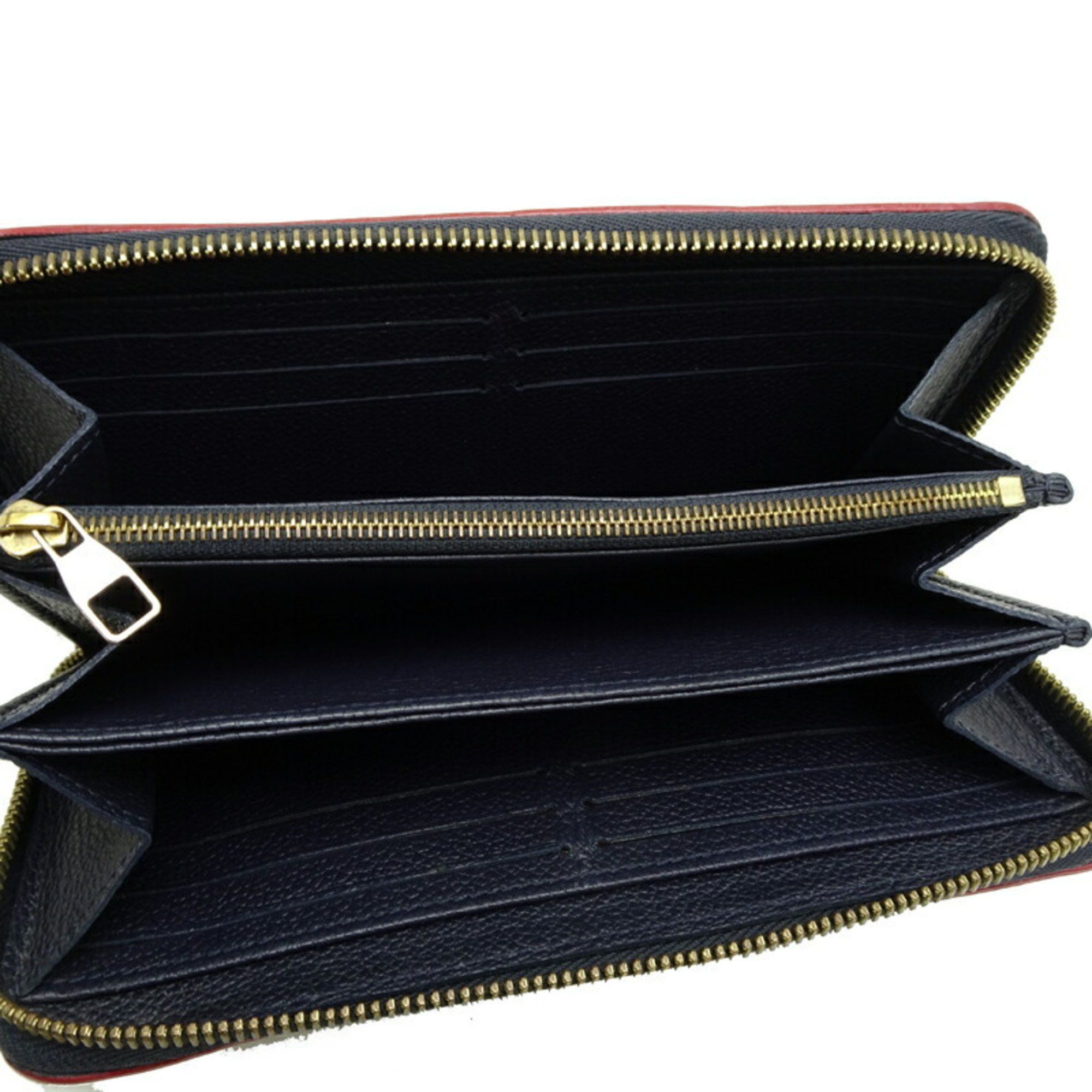 Louis Vuitton Zippy Wallet Women's Long M62121 Monogram Empreinte Marine Rouge (Navy)