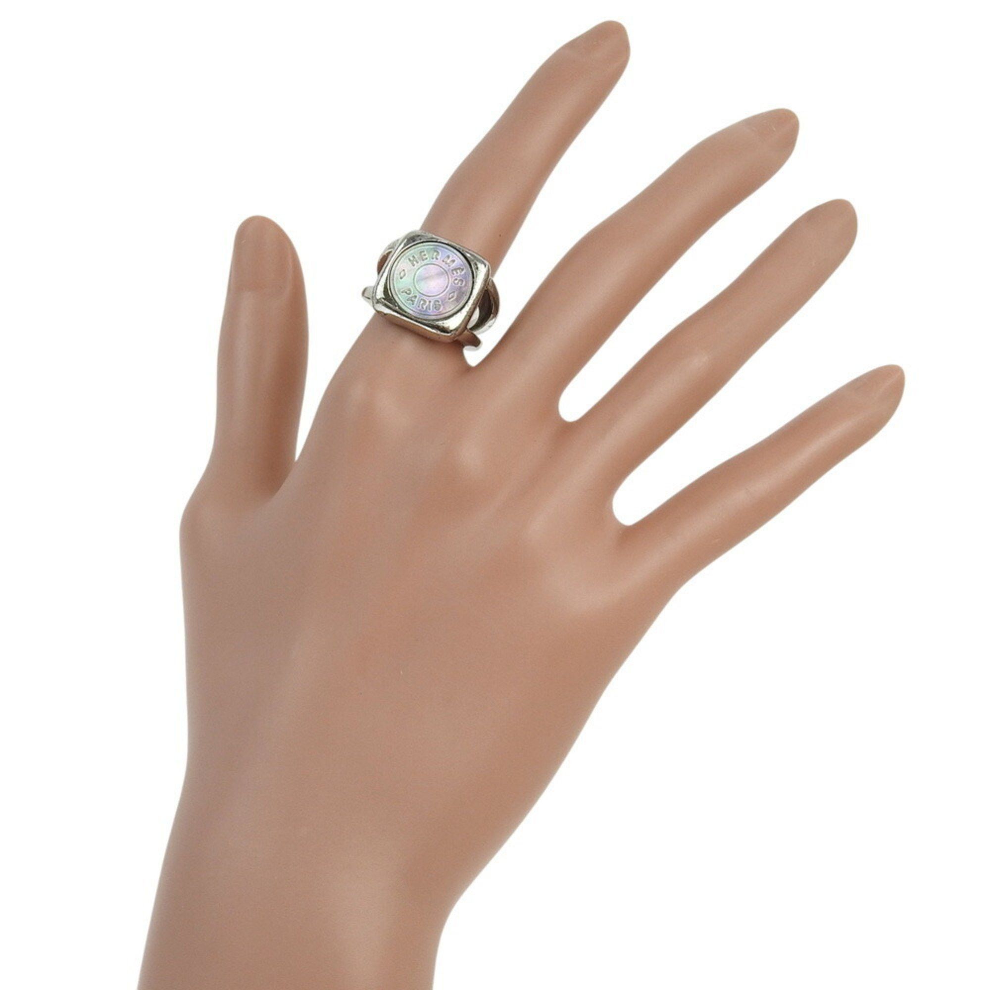 Hermes Hermes Hermès Corozo Series Ring, Size 11, BIJOUTERIE FANTAISIE with Shell, Silver, Approx. 10.4g, Women's, G152225003 Size ONE SIZE - 2 Thumbnail