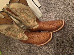 T.O. Stanley Handmade Cowboy Boots - Brown Full Quill Ostrich - Wmns Size  9.5B