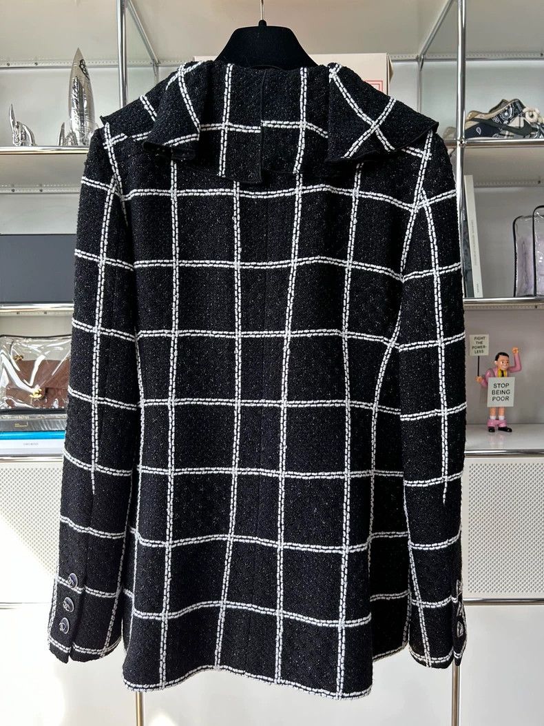 Chanel Chanel Black and White Checkered Ruffled Collar Jacket - dmc Size US M / EU 48-50 / 2 - 3 Thumbnail