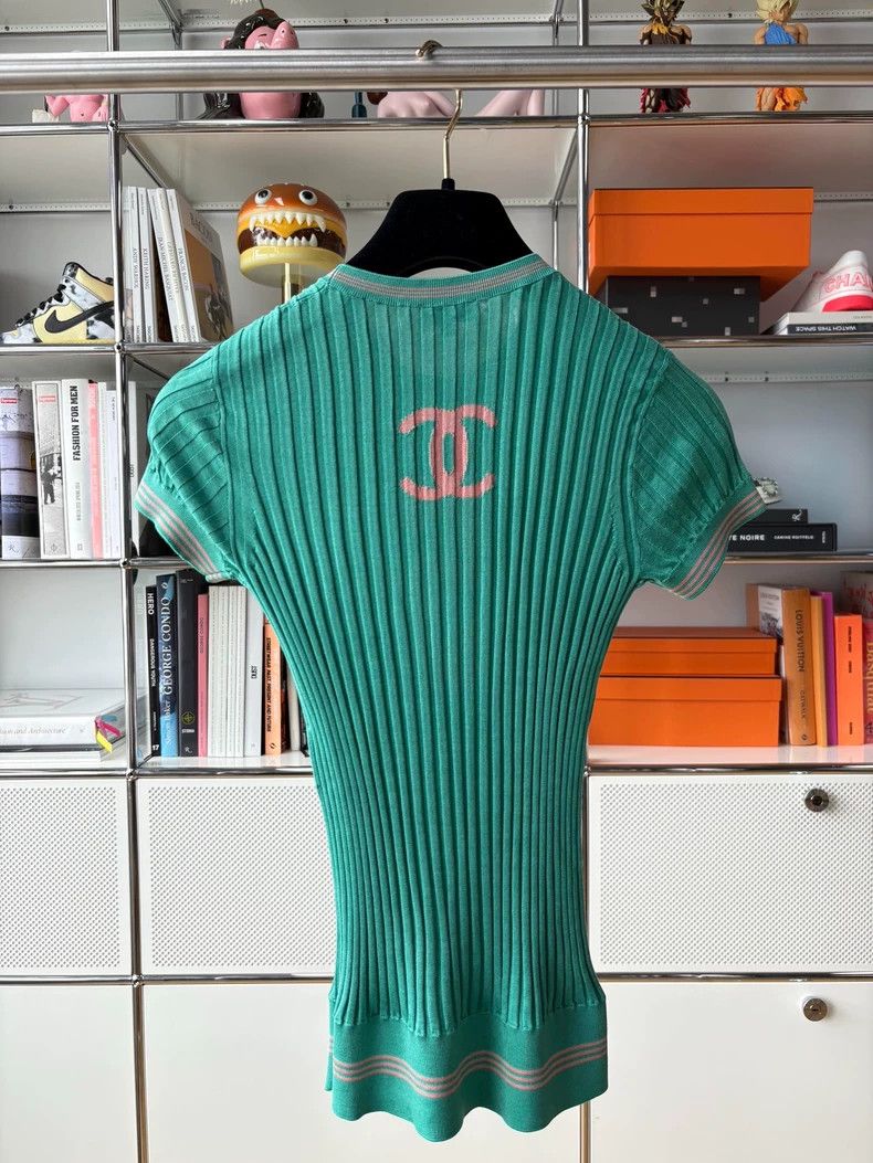Chanel Chanel Green Knit Short Sleeve Top - dmc Size US M / EU 48-50 / 2 - 3 Thumbnail