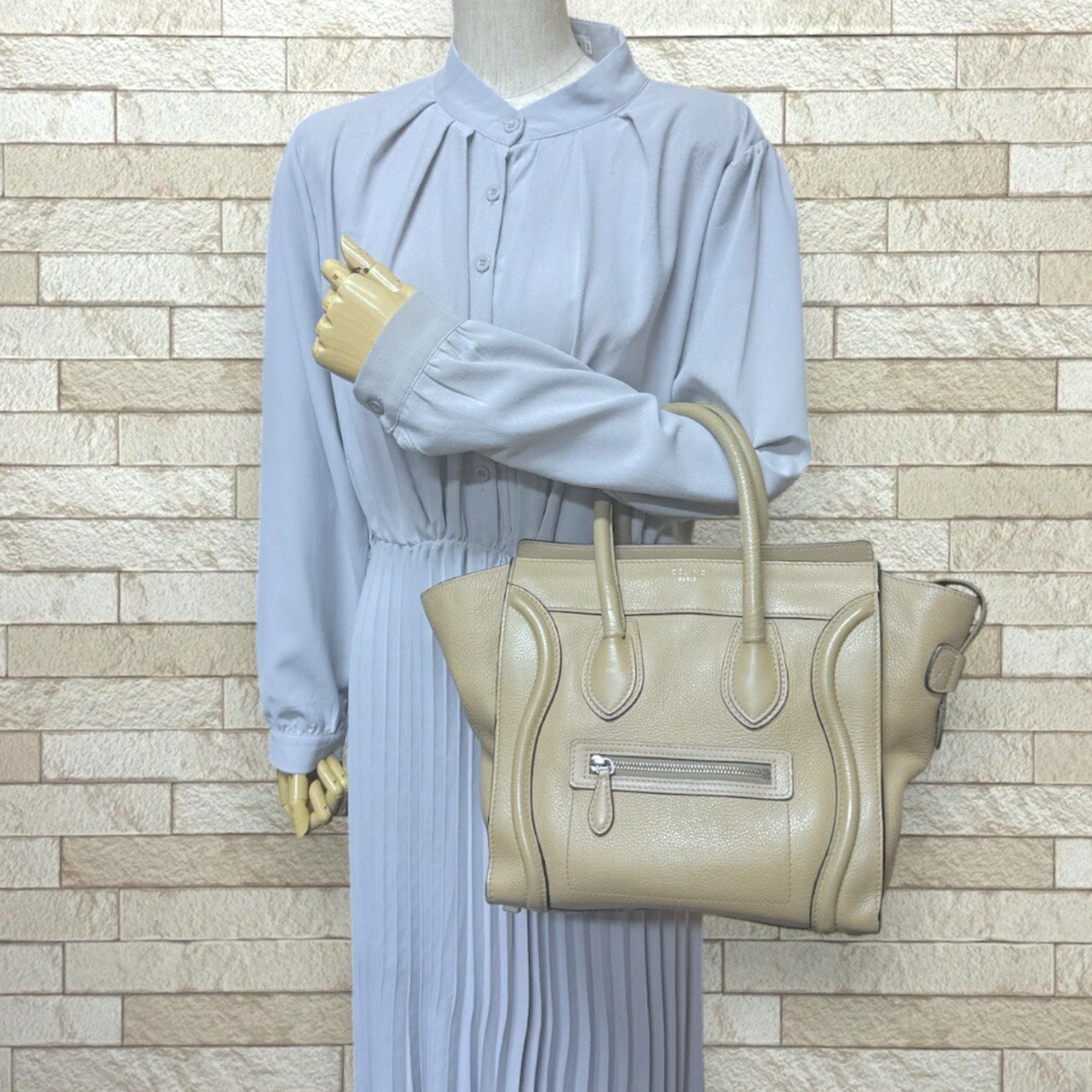 Celine Luggage Micro Shopper Handbag in Beige Leather for Women