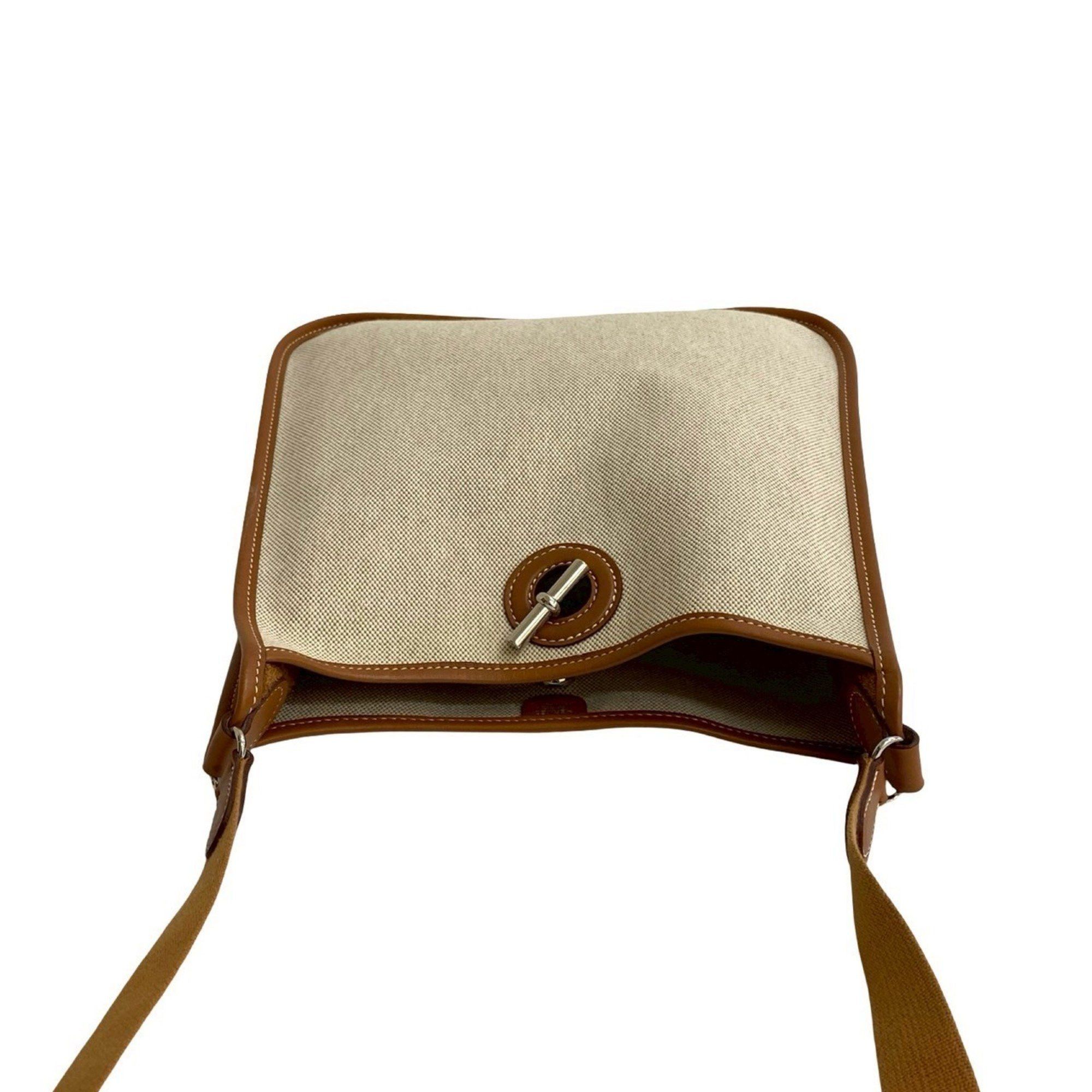 Hermes HERMES Vespa PM Toile H Buffle Leather Shoulder Bag in Ivory and Brown (20303) Size ONE SIZE - 4 Thumbnail