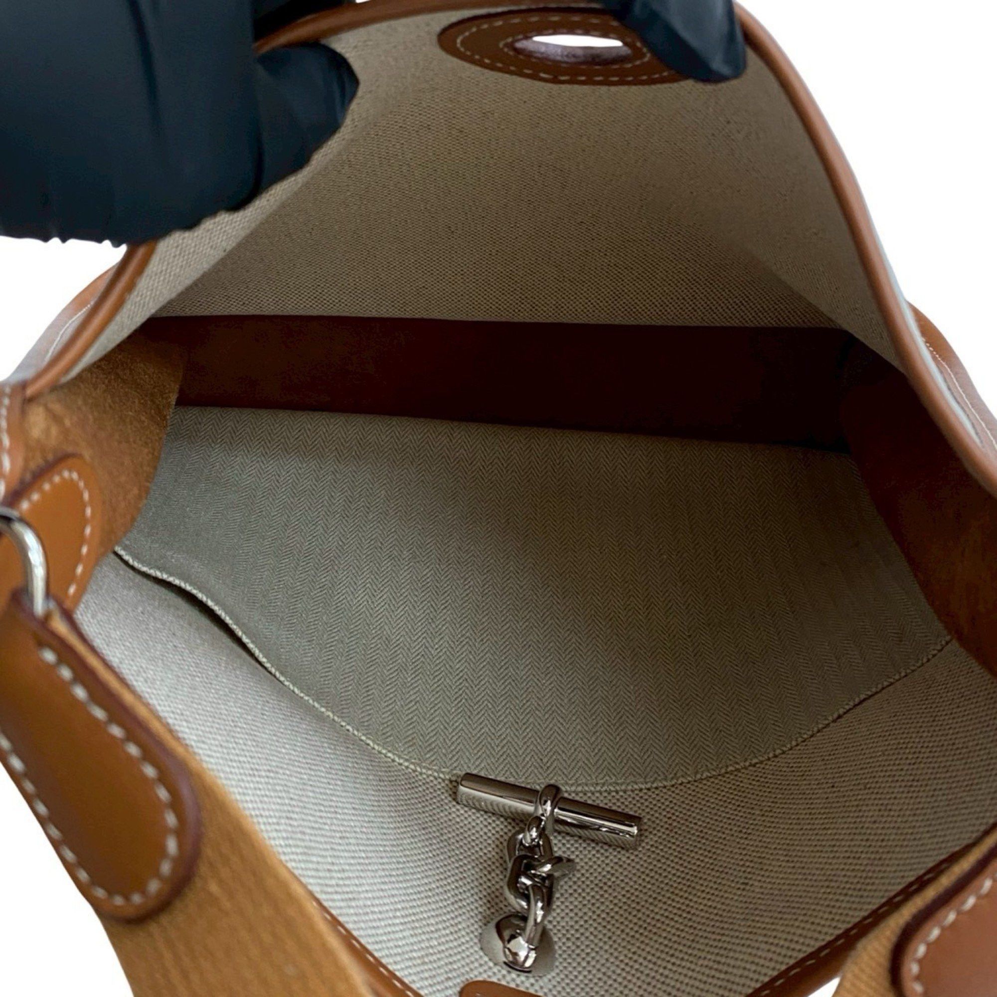 Hermes HERMES Vespa PM Toile H Buffle Leather Shoulder Bag in Ivory and Brown (20303) Size ONE SIZE - 9 Thumbnail