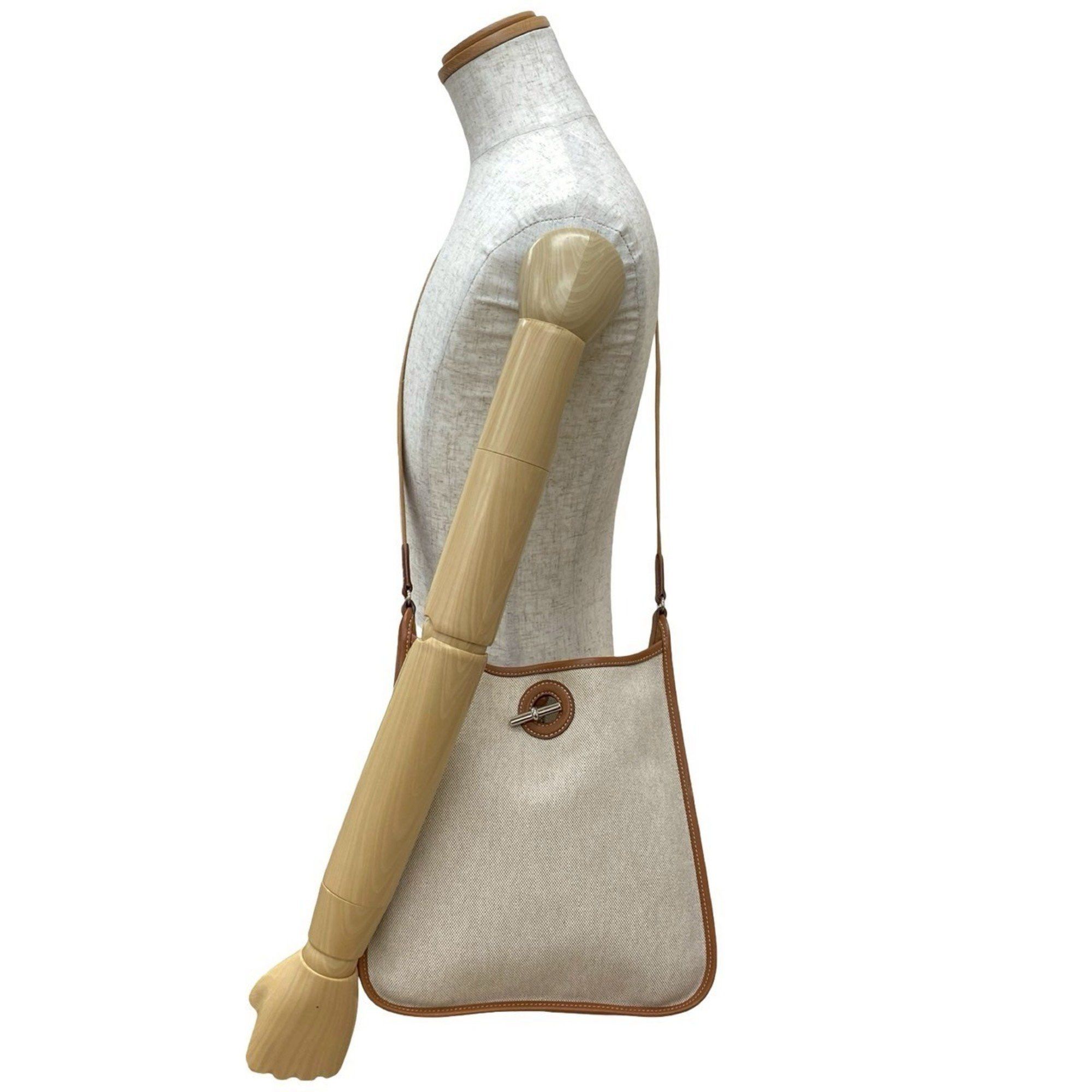 Hermes HERMES Vespa PM Toile H Buffle Leather Shoulder Bag in Ivory and Brown (20303) Size ONE SIZE - 2 Thumbnail