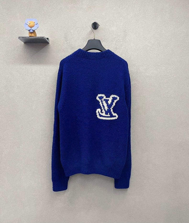 Louis Vuitton Louis Vuitton Blue Wool Sweater with LV Logo - dmc Size US M / EU 48-50 / 2 - 2 Thumbnail