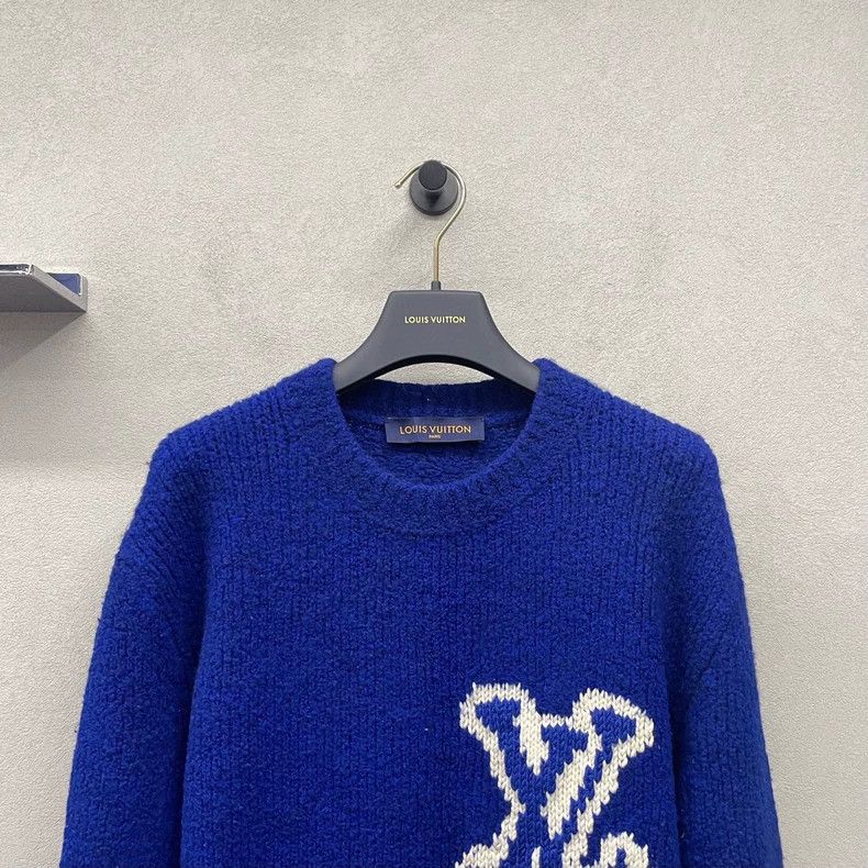 Louis Vuitton Louis Vuitton Blue Wool Sweater with LV Logo - dmc Size US M / EU 48-50 / 2 - 4 Thumbnail
