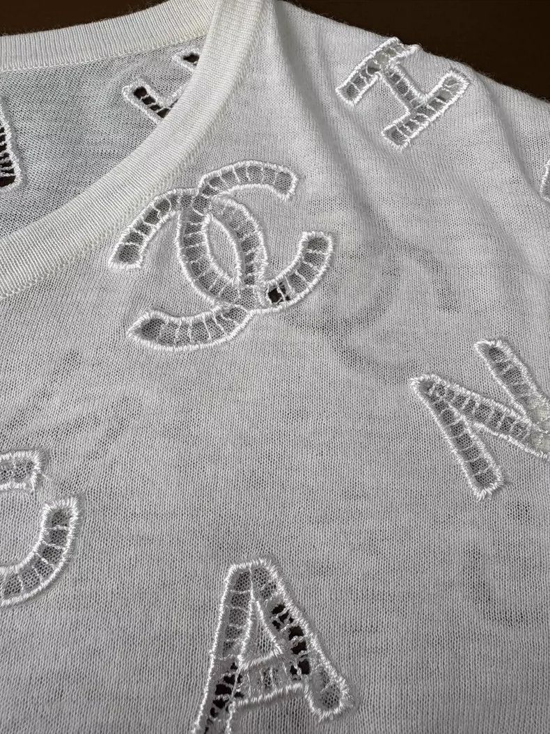 Chanel Chanel 20 Early Spring White Letter Logo Double C Hollow Short-Sleeve T-Shirt - dmc Size US XS / EU 42 / 0 - 5 Thumbnail
