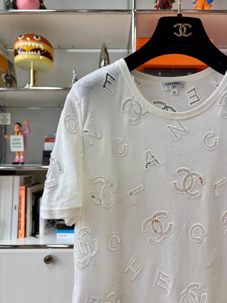 Chanel Chanel 20 Early Spring White Letter Logo Double C Hollow Short-Sleeve T-Shirt - dmc Size US XS / EU 42 / 0 - 2 Thumbnail