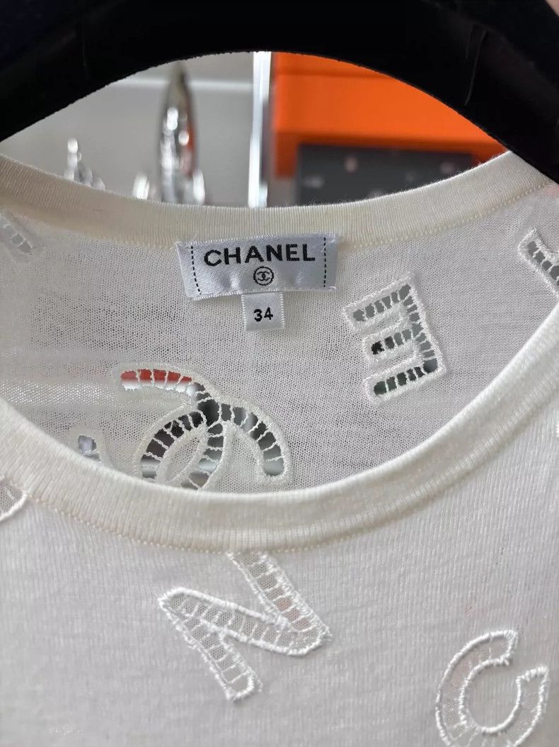 Chanel Chanel 20 Early Spring White Letter Logo Double C Hollow Short-Sleeve T-Shirt - dmc Size US XS / EU 42 / 0 - 4 Thumbnail