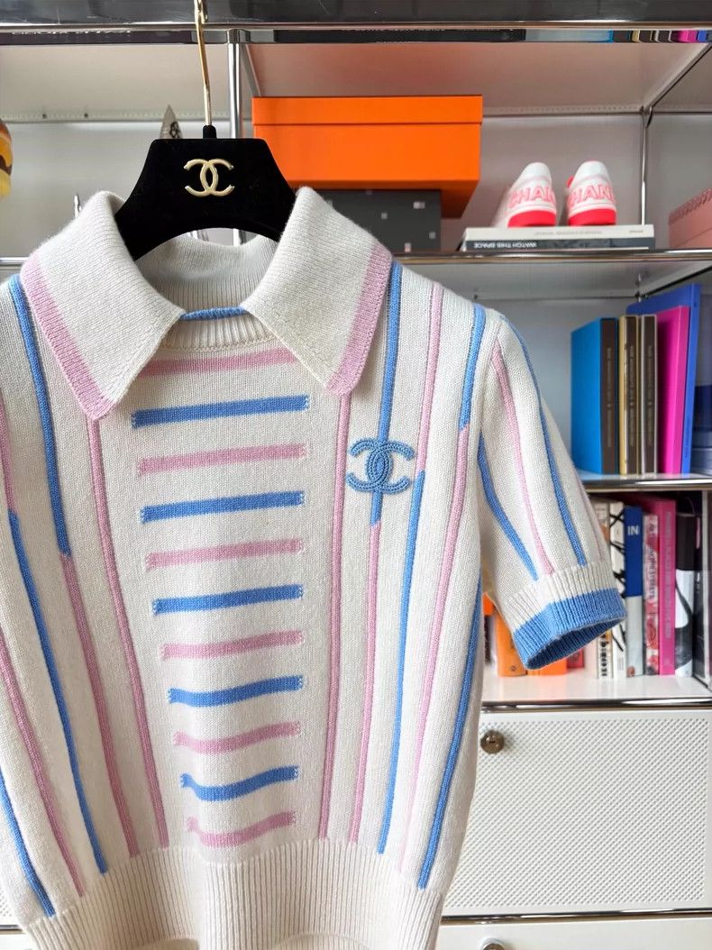 Chanel Chanel 23P Blue Pink Stripe Polo Top - dmc Size US XS / EU 42 / 0 - 3 Thumbnail