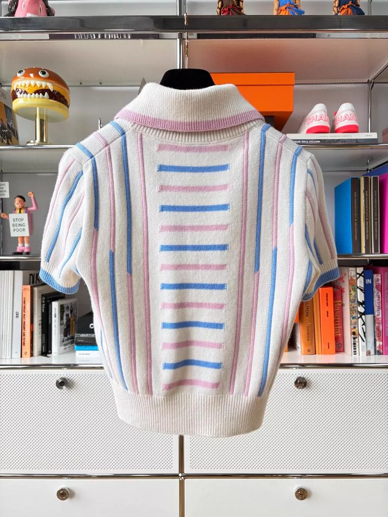 Chanel Chanel 23P Blue Pink Stripe Polo Top - dmc Size US XS / EU 42 / 0 - 2 Thumbnail