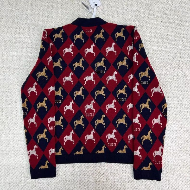 Gucci Gucci Red Horse Argyle Wool Cardigan - dmc Size US M / EU 48-50 / 2 - 3 Thumbnail