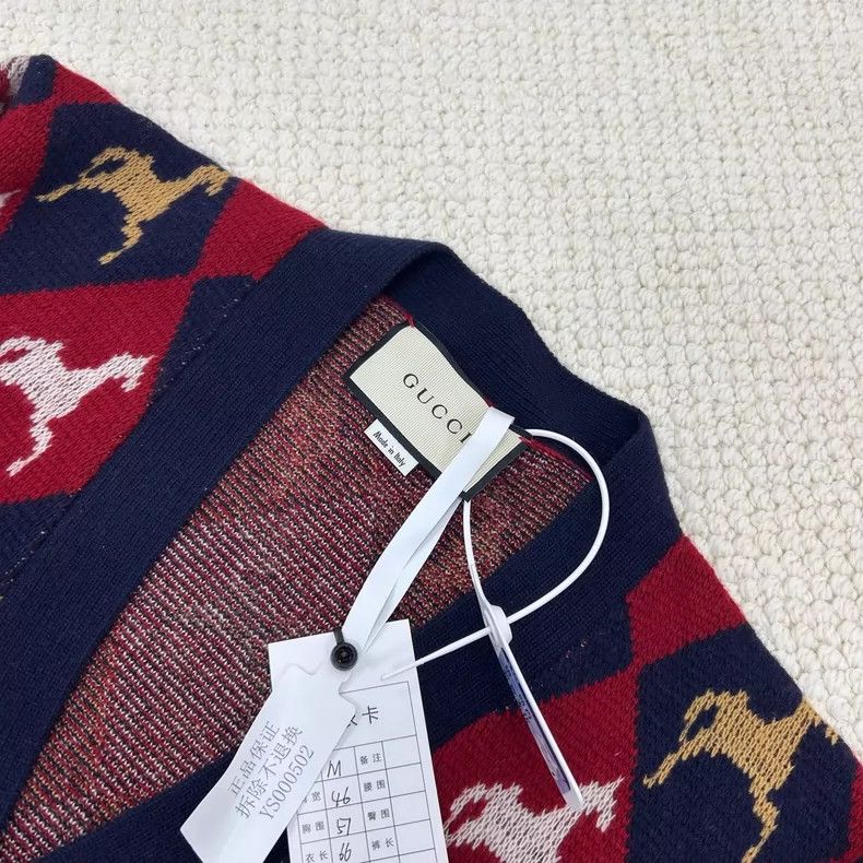 Gucci Gucci Red Horse Argyle Wool Cardigan - dmc Size US M / EU 48-50 / 2 - 2 Thumbnail