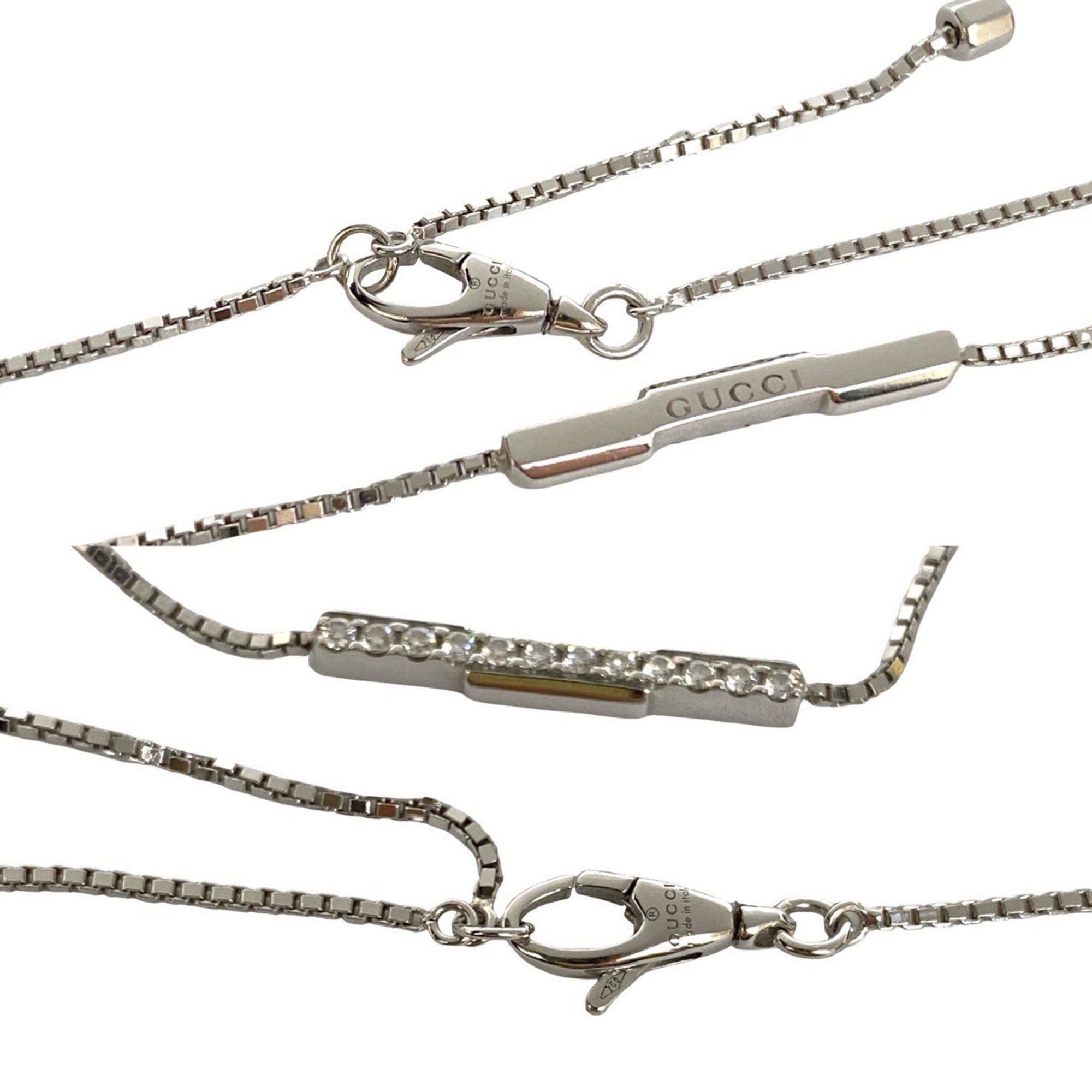 Gucci GUCCI Link to Love Bar Pendant in 18K White Gold with Diamond Chain and Silver Necklace, 24534 Size ONE SIZE - 3 Thumbnail